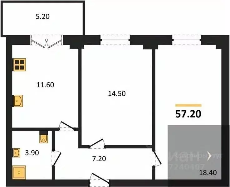 2-к кв. Воронежская область, Воронеж Цимлянская ул., 10В/2 (57.2 м) - Фото 1