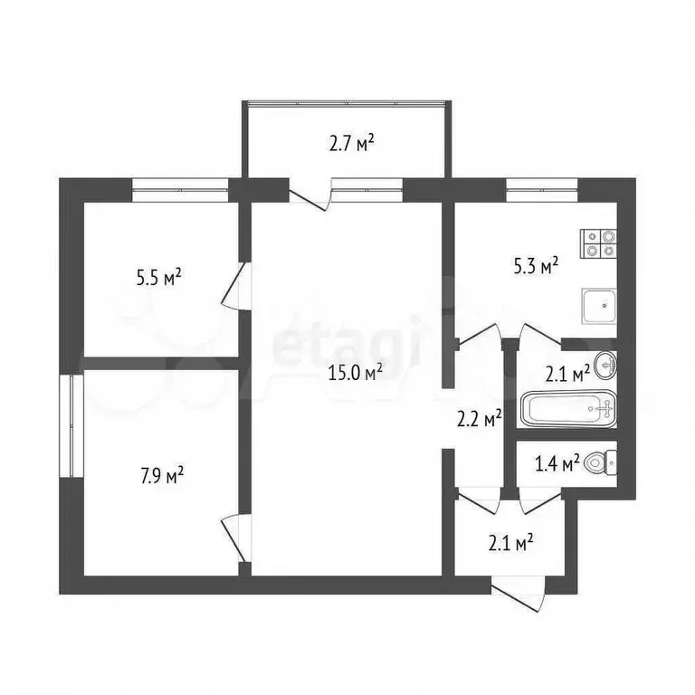 3-к. квартира, 41,5 м, 2/5 эт. - Фото 0