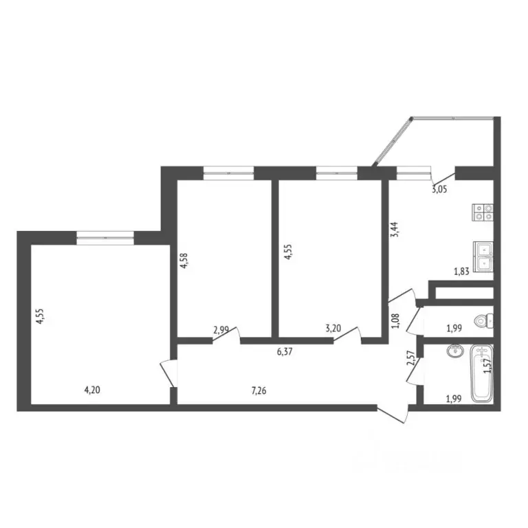 3-к кв. Тюменская область, Тюмень ул. Михаила Сперанского, 29 (73.2 м) - Фото 1