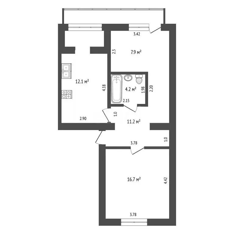 2-комнатная квартира: Николаевка, улица Октябрьской Революции, 8к3 (52 ... - Фото 1