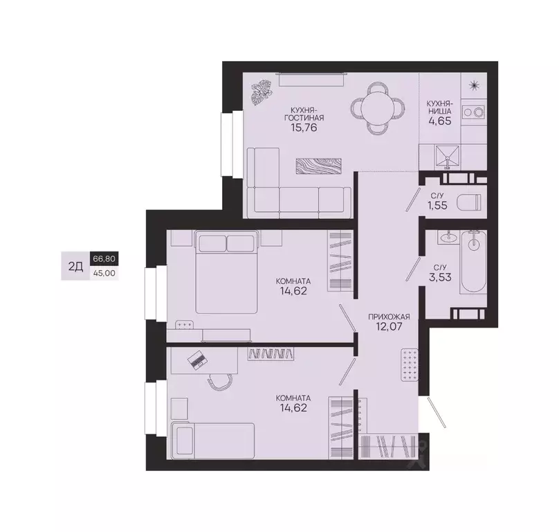 2-к кв. Ханты-Мансийский АО, Сургутский район, Федоровский городское ... - Фото 1