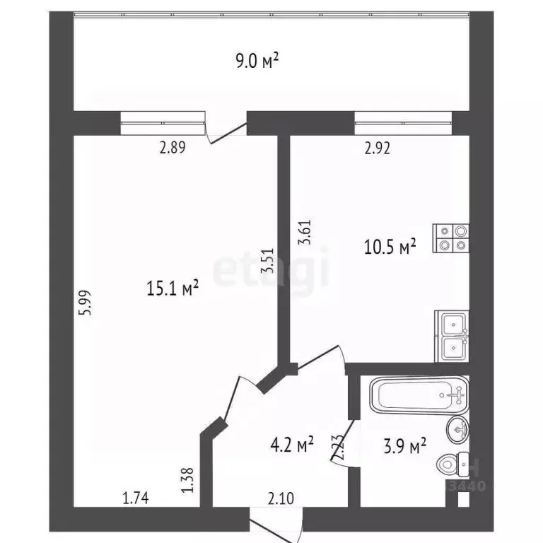 1-к кв. Тюменская область, Тюмень ул. Московский Тракт, 127 (48.6 м) - Фото 2