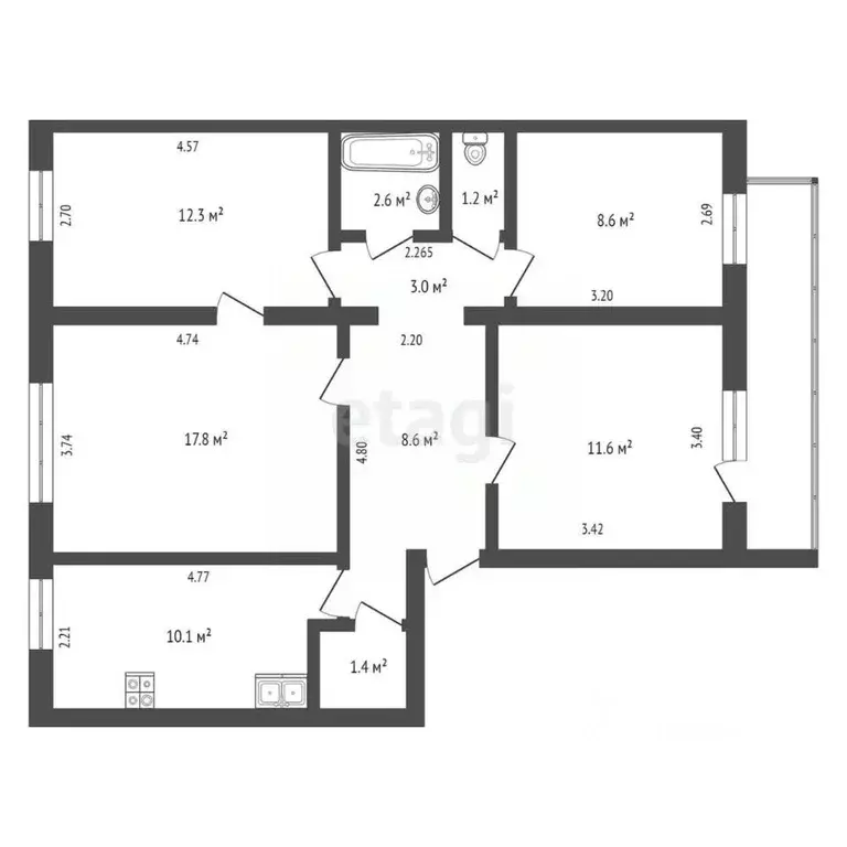 4-к кв. Новгородская область, Боровичи Сушанская ул., 15 (77.2 м) - Фото 1