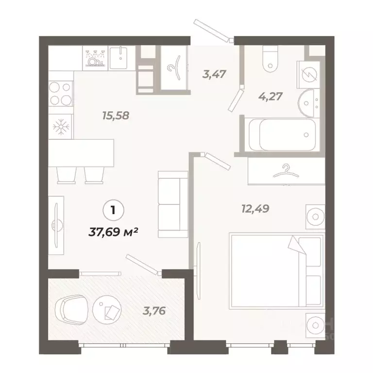 1-к кв. Санкт-Петербург ул. Коли Томчака, 21Д (37.69 м) - Фото 1