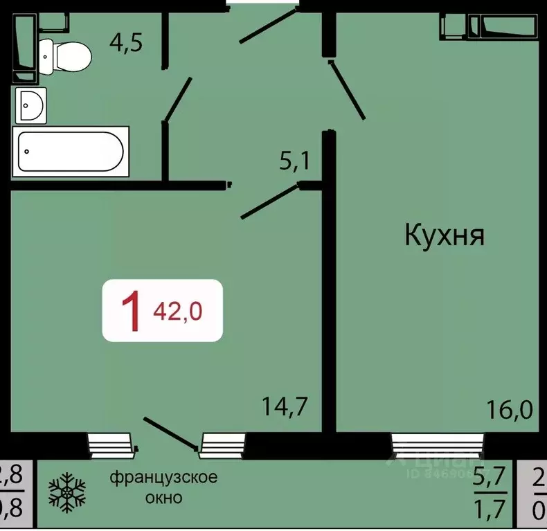 1-к кв. Красноярский край, Красноярск ул. Калинина (42.0 м) - Фото 0