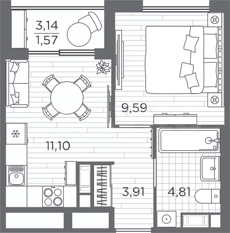 1-к. квартира, 31 м, 4/5 эт. - Фото 0