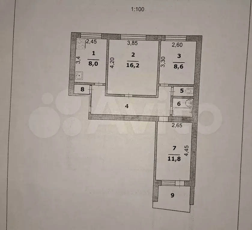 3-к. квартира, 60 м, 9/9 эт. - Фото 1
