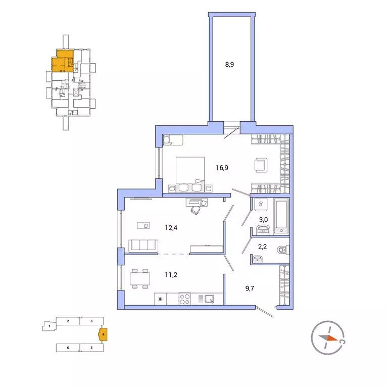 2-комнатная квартира: Колпино, Понтонный проезд, 6 (59.9 м) - Фото 2
