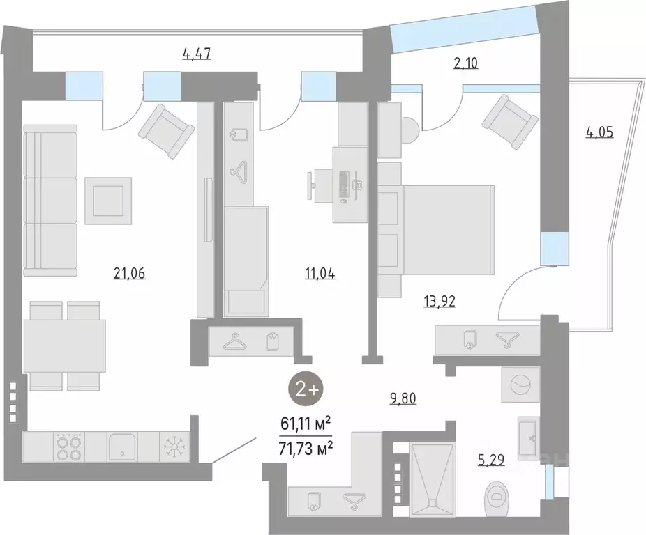 2-к кв. Тюменская область, Тюменский муниципальный округ, с. Кулаково ... - Фото 1