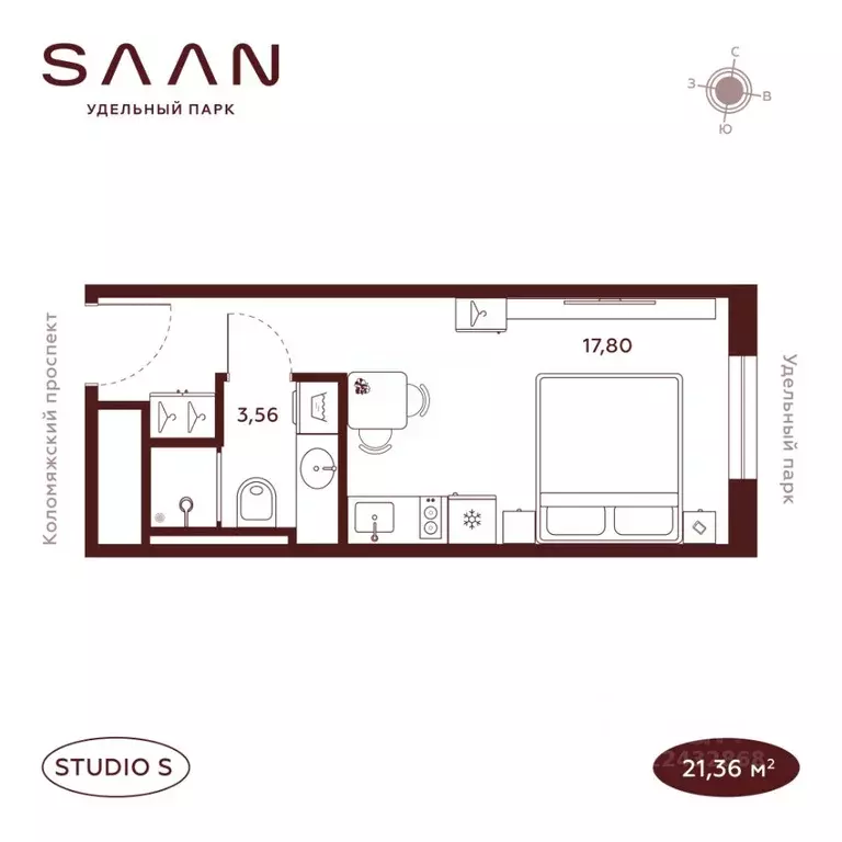 Студия Санкт-Петербург  (21.36 м) - Фото 1