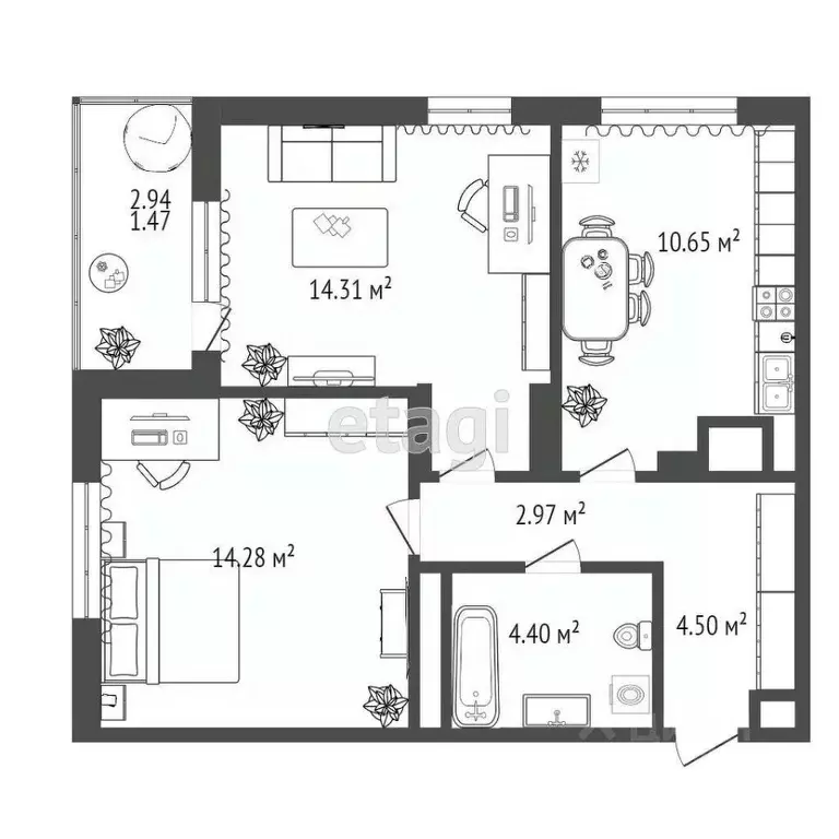 2-к кв. Ростовская область, Батайск ул. Ушинского, 41к2 (56.0 м) - Фото 0