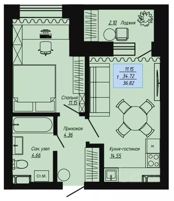 1-к кв. Волгоградская область, Волгоград пос. Ангарский, Клевер жилой ... - Фото 1
