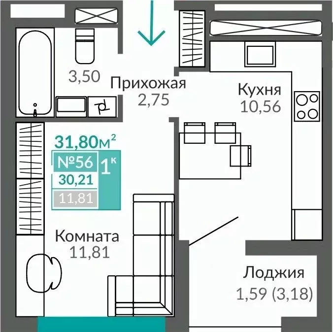 1-к кв. Крым, Симферополь Крымская роза мкр,  (30.21 м) - Фото 0