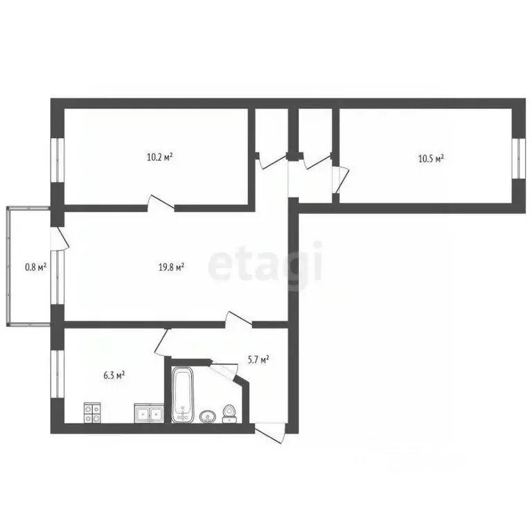 3-к кв. Севастополь ул. Хрусталева, 15 (56.5 м) - Фото 1