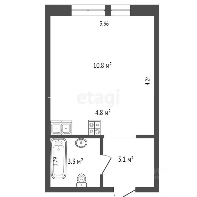 Студия Тюменская область, Тюмень Полевая ул., 117к4 (21.9 м) - Фото 1