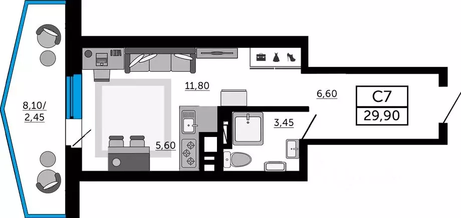 Студия Ростовская область, Ростов-на-Дону Донской Арбат 2 жилой ... - Фото 1