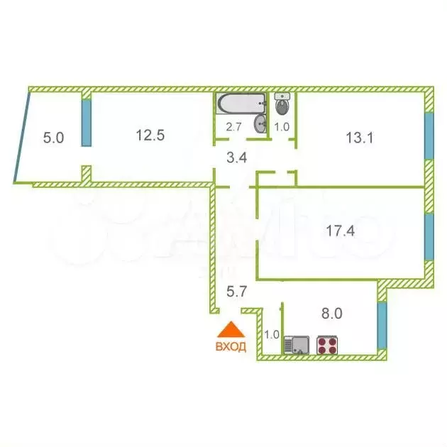 3-к. квартира, 67 м, 6/9 эт. - Фото 0