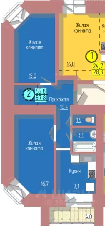 2-к кв. Амурская область, Благовещенск Загородная ул., 47 (58.0 м) - Фото 0