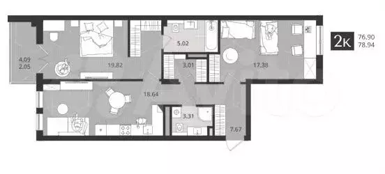 2-к. квартира, 77м, 2/4эт. - Фото 1