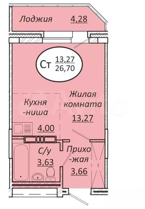 Квартира-студия, 26,7 м, 17/25 эт. - Фото 0