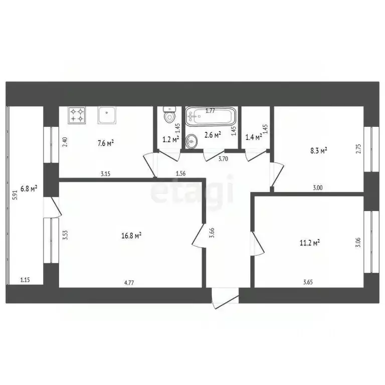 3-к кв. Калининградская область, Калининград Батальная ул., 71 (58.9 ... - Фото 2