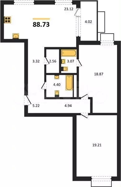 2-к. квартира, 88,7 м, 4/4 эт. - Фото 1