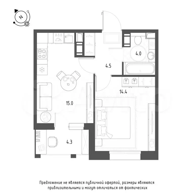 1-к. квартира, 40,1 м, 4/9 эт. - Фото 1