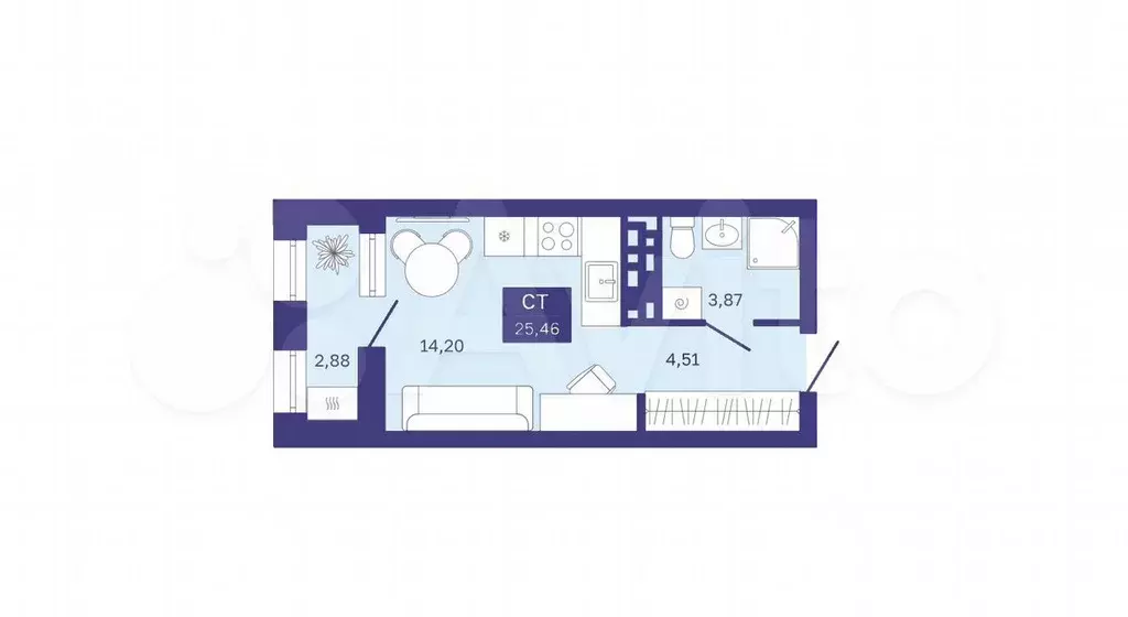 Квартира-студия, 22,6 м, 3/9 эт. - Фото 1