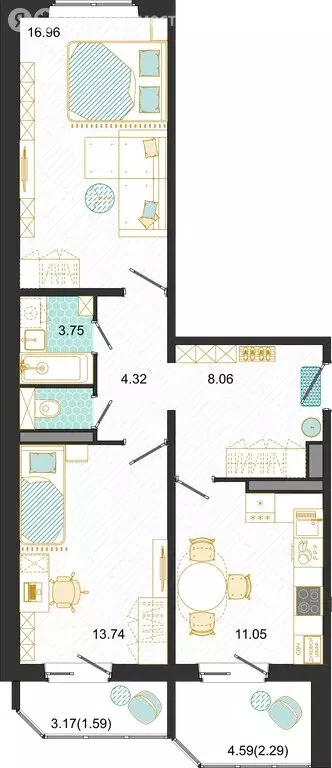 2-комнатная квартира: Домодедово, микрорайон Востряково, Лёдовская ... - Фото 1