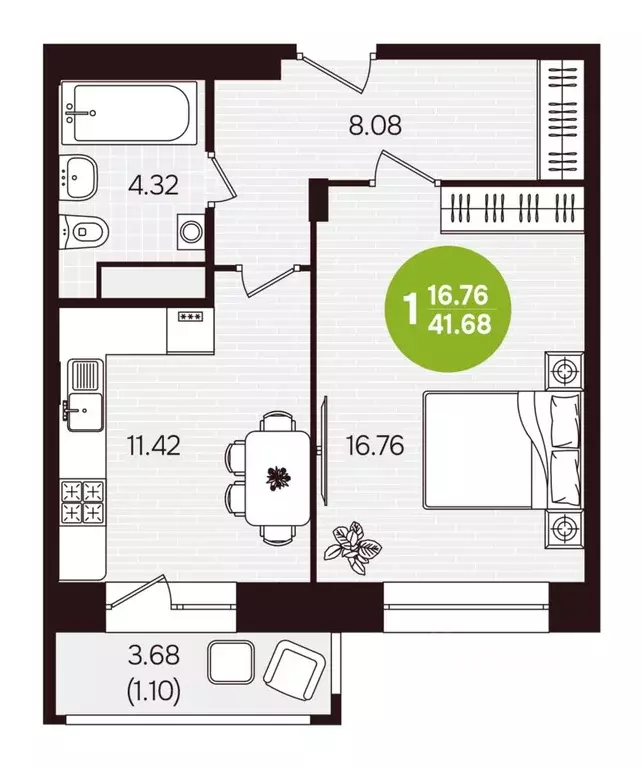 1-к кв. Чувашия, Новочебоксарск ул. 10-й Пятилетки, поз24 (41.68 м) - Фото 2