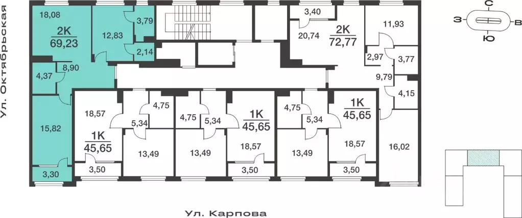 2-к кв. Тульская область, Тула ул. Карпова, 103А (69.23 м) - Фото 1