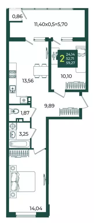 2-комнатная квартира: Краснодар, микрорайон Образцово (59.27 м) - Фото 1