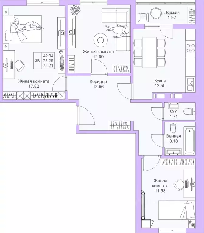 3-к кв. Татарстан, Казань ул. Александра Курынова, 5к3 (74.7 м) - Фото 0