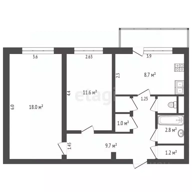 2-к кв. Ямало-Ненецкий АО, Новый Уренгой Мирный мкр, 8/1 (54.8 м) - Фото 1