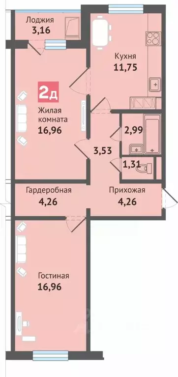 2-к кв. Чувашия, Чебоксары ул. Академика В.Н.Челомея, 12 (65.18 м) - Фото 1