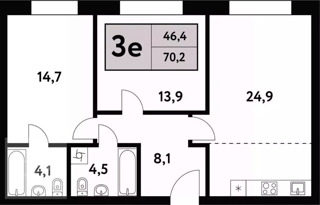 3-к кв. Москва Фестивальная ул., 15к6 (71.3 м) - Фото 2