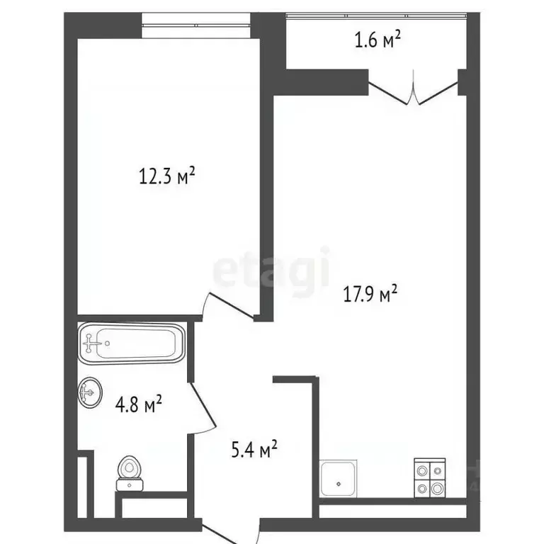 1-к кв. Тюменская область, Тюмень ул. Братьев Бондаревых, 5 (42.0 м) - Фото 2
