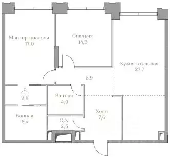 2-к кв. Москва Коллекция Лужники жилой комплекс (89.7 м) - Фото 0