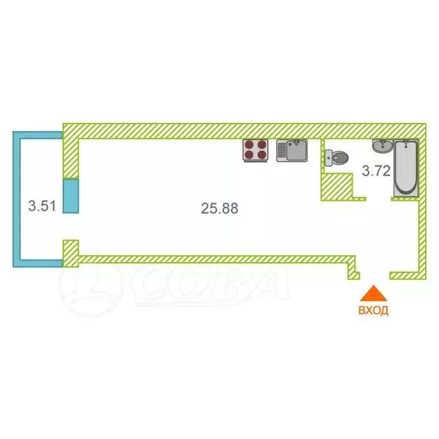 Квартира-студия: Тюмень, улица Вадима Бованенко, 1 (29.5 м) - Фото 2