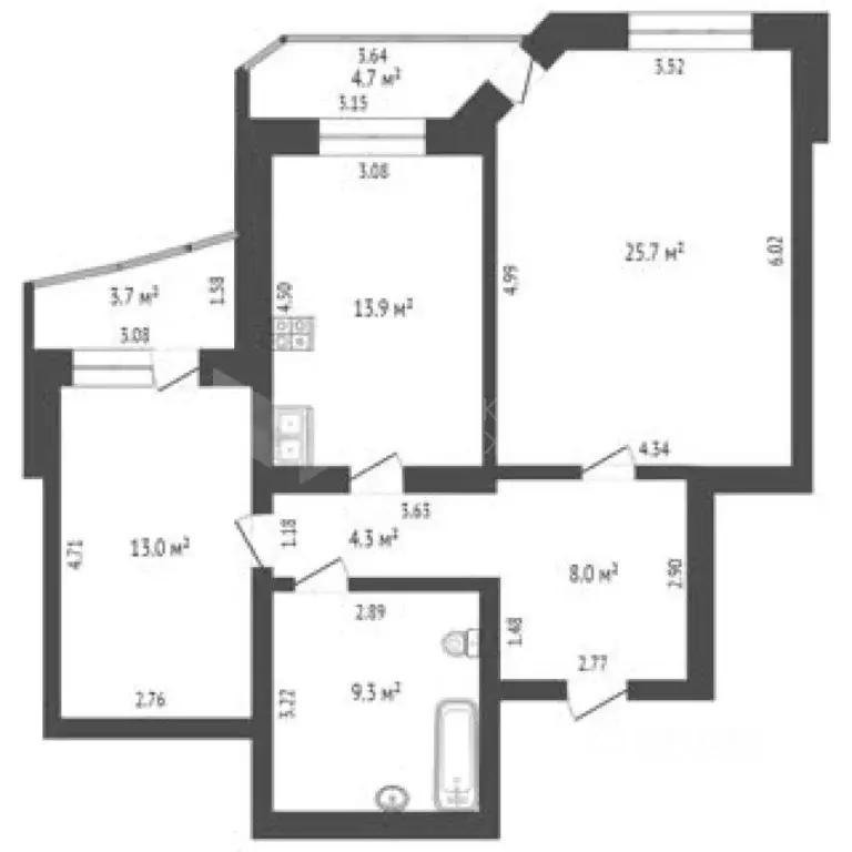 2-к кв. Тюменская область, Тюмень Комсомольская ул., 60 (74.2 м) - Фото 1