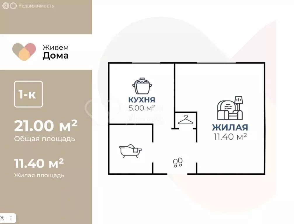 1-комнатная квартира: Волгоград, улица Аренского, 2/1 (21 м) - Фото 1