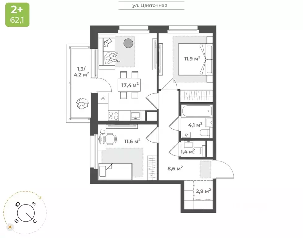 2-к кв. Тверская область, Тверь Соминка мкр,  (59.4 м) - Фото 1