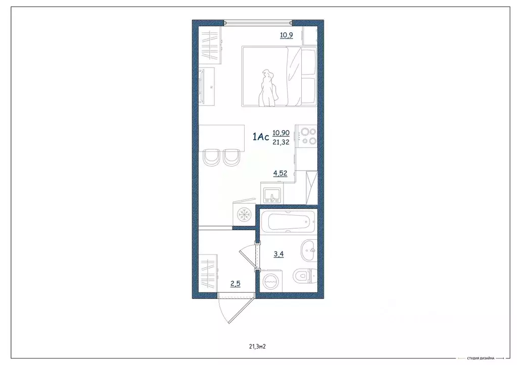 Студия Тверская область, Тверь ул. Левитана, 93А (21.3 м) - Фото 2