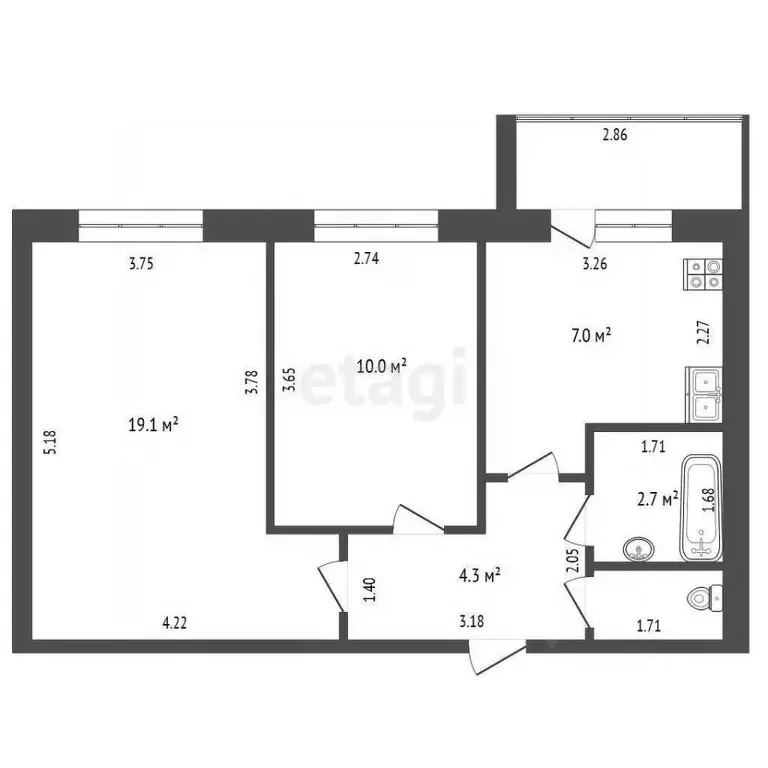 2-к кв. Ямало-Ненецкий АО, Пуровский район, Уренгой пгт, 1-й мкр 10 ... - Фото 2