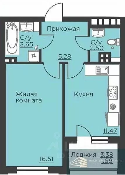 1-к кв. Воронежская область, Воронеж ул. Ломоносова, 116Б (41.1 м) - Фото 0
