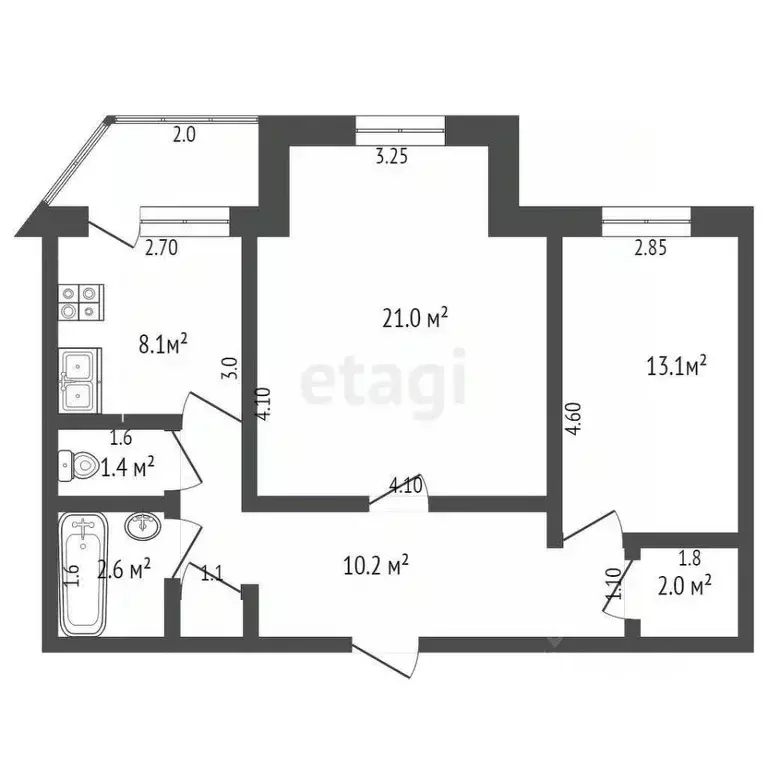 2-к кв. Ханты-Мансийский АО, Ханты-Мансийск ул. Энгельса, 15 (58.8 м) - Фото 1