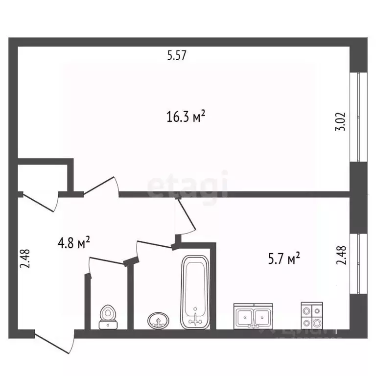 1-к кв. Вологодская область, Вологда ул. Щетинина, 19 (30.1 м) - Фото 2