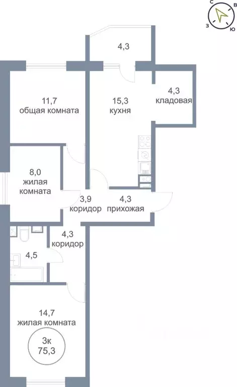 3-к кв. Ханты-Мансийский АО, Нефтеюганск 5-й мкр, 50 (75.3 м) - Фото 1