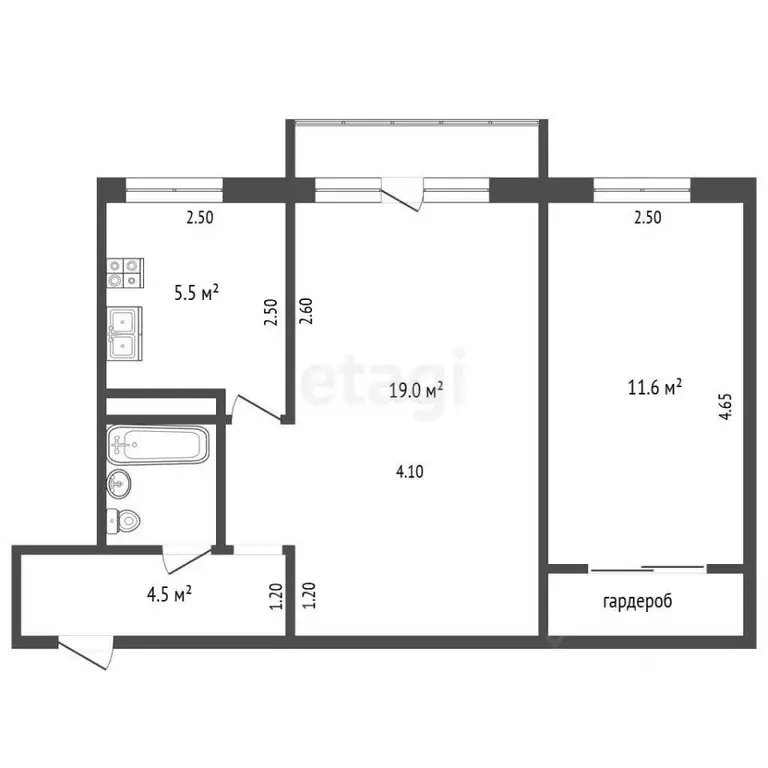 2-к кв. Орловская область, Орел Комсомольская ул., 354 (45.9 м) - Фото 1