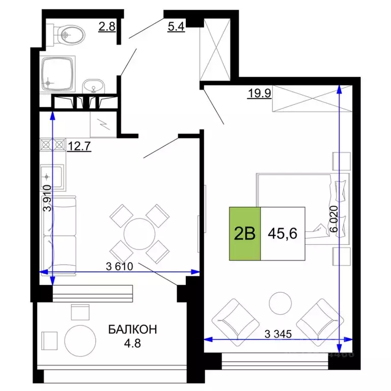 2-к кв. Краснодарский край, Анапа проезд Сосновый (45.6 м) - Фото 0